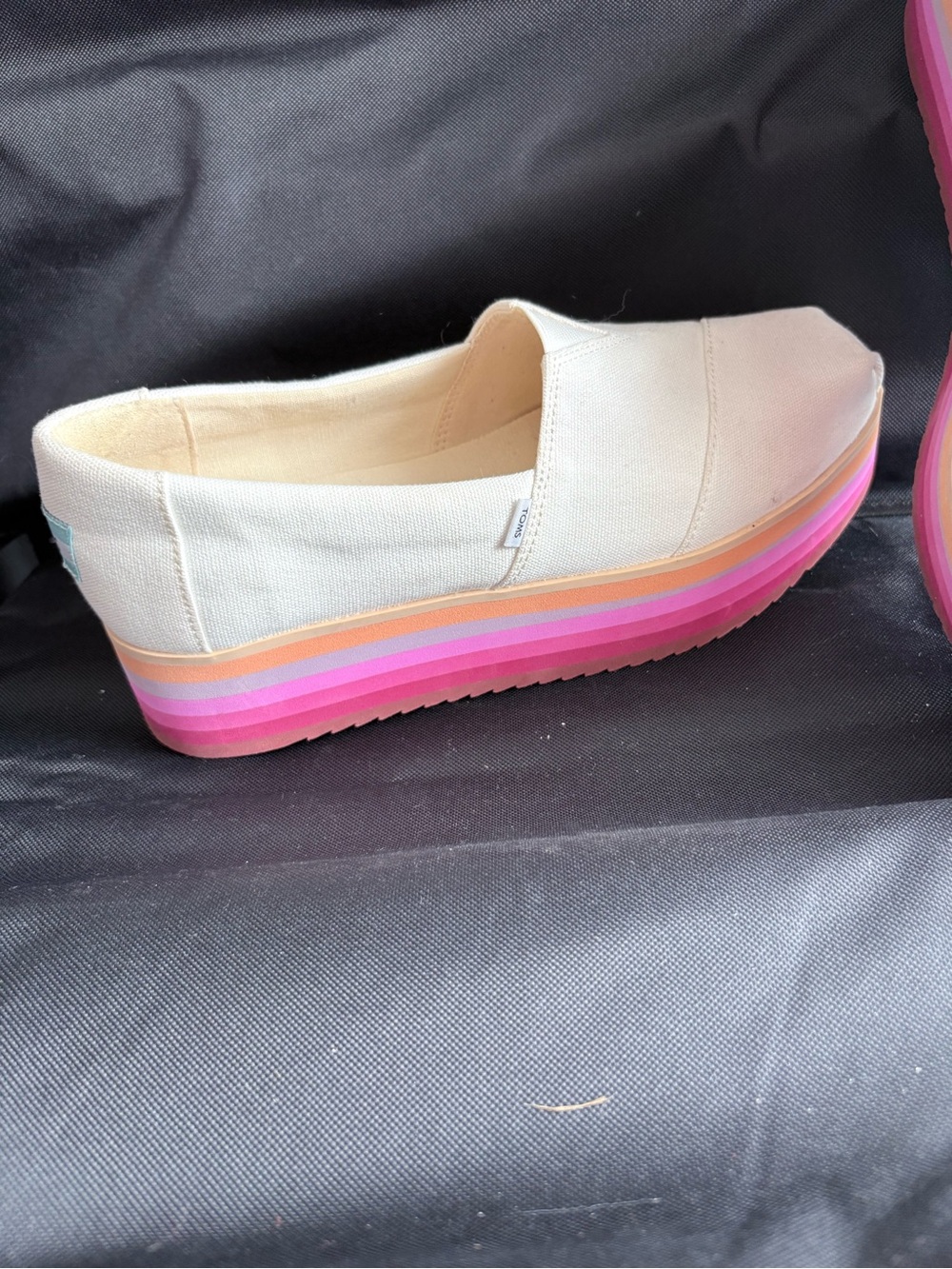 Toms Cream Canvas Espadrille with Pink and Orange Layered Platform